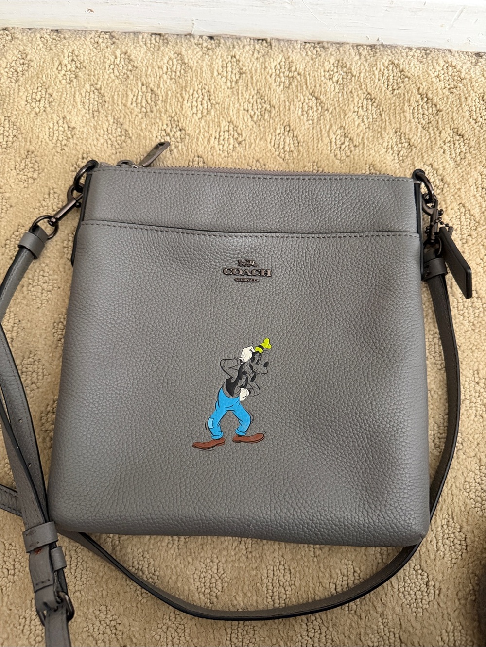 Coach bags Gray Pebbled Leather Messenger with Goofy Graphic